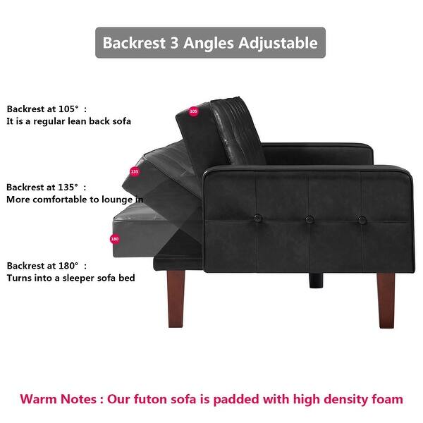 PU Futon Sofa Couch for Living Room Convertible Faux Leather