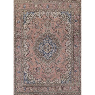 Pink Tabriz Persian Vintage Area Rug Hand-Knotted Wool Carpet - 9'7" x 12'4"