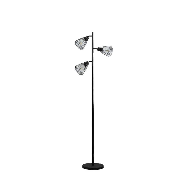 65" Industrial Farmhouse Metal Floor Lamp with Adjustable Cage Shade, No Bulb Included - Black