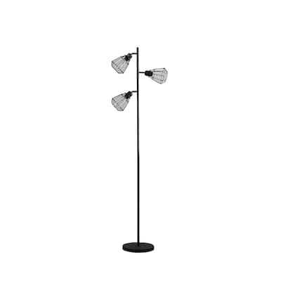 65" Industrial Farmhouse Metal Floor Lamp with Adjustable Cage Shade, No Bulb Included