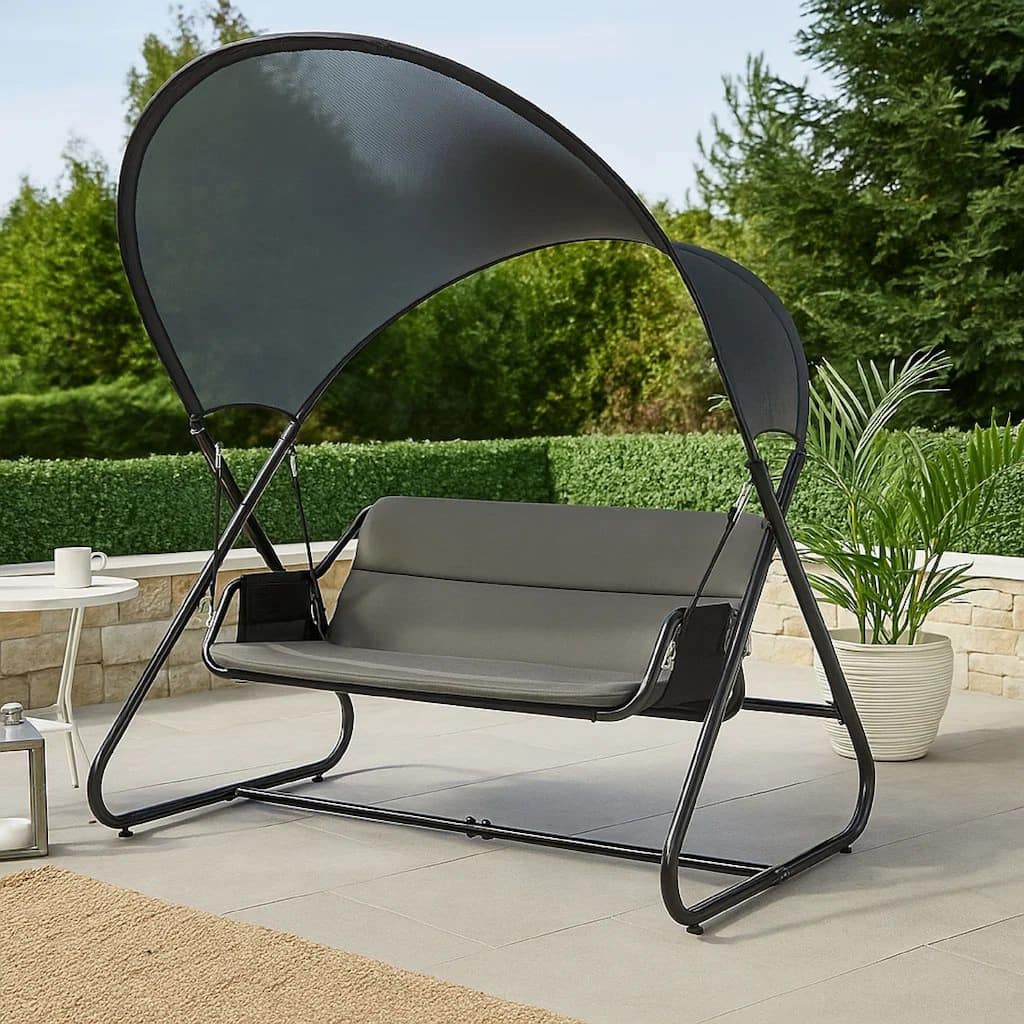 66 Inch Outdoor Swing Chair, Double Hanging, Sturdy Steel Frame, Black