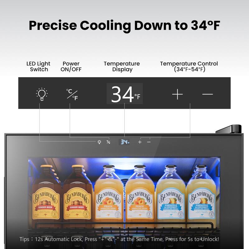 Yeego 4.6 Cu.Ft Beverage Refrigerator, Built-in or Freestanding Cooler with Glass Door, LED Light, Quiet Compressor