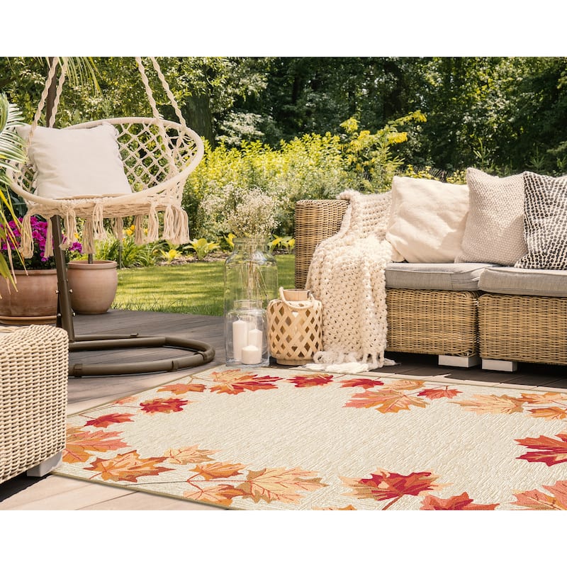 Liora Manne Ravella Falling Leaves Border Indoor/Outdoor Rug - 3'6" x 5'6" - Natural
