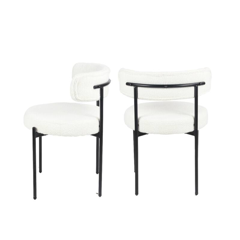 Modern 2 Piece Fabric Round Dining Chair with Backrest, Cushions, Floor Protector for Dining Room Kitchen Bedroom Living Room