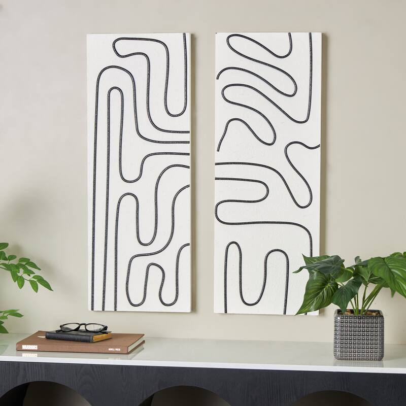 Wood Geometric Wall Art with Black Accents - Set of 2 White - Roche River Decor