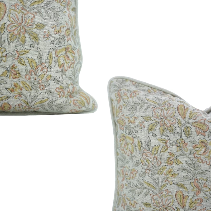 Fabdivine Handmade Floral Block Print Soft Pure Linen Fabric Pipine Pillow Cover Decorative Cushion Case