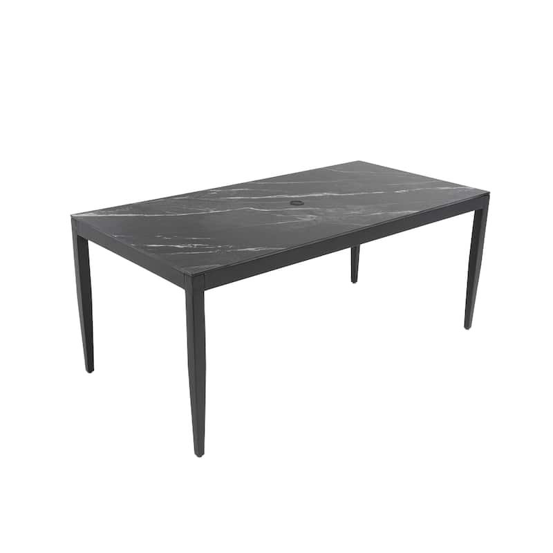 35.5" x 71" Outdoor Aluminum Dining Table with Sintered Stone Top, Tapered Legs – Weatherproof, Seats Six