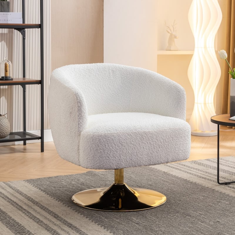 Modern Chenille Fabric Accent Swivel Chair with Gold Metal Round Base