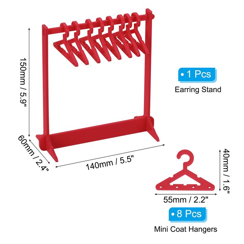 1 Set Earring Holder 8 Coat Hanger, Acrylic Earring Organizer Stands - Red