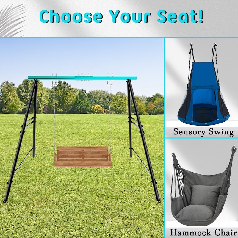Adjustable A-Frame Swing Stand Powder Coated Steel Indoor and Outdoor Hammock Chair Stand Supports Up to 550 Pounds - N/A
