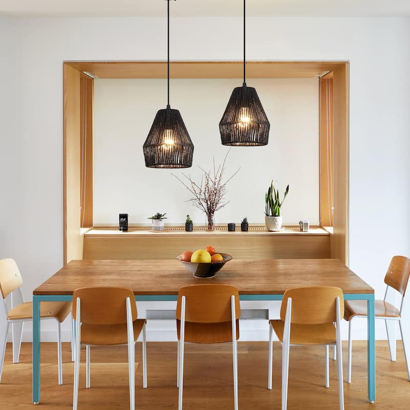 Boho Coastal 1-Light Hand-Woven Rattan Pendant Light for Kitchen Island Hallway (Set Of 2) - 7.28 in