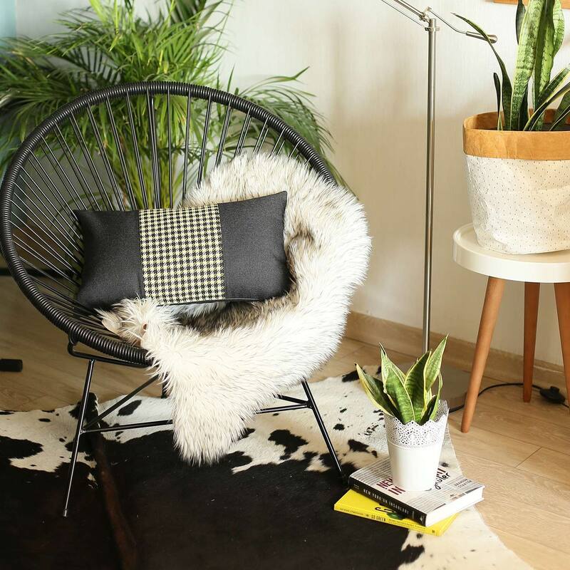 White and Black Houndstooth Lumbar Throw Pillow