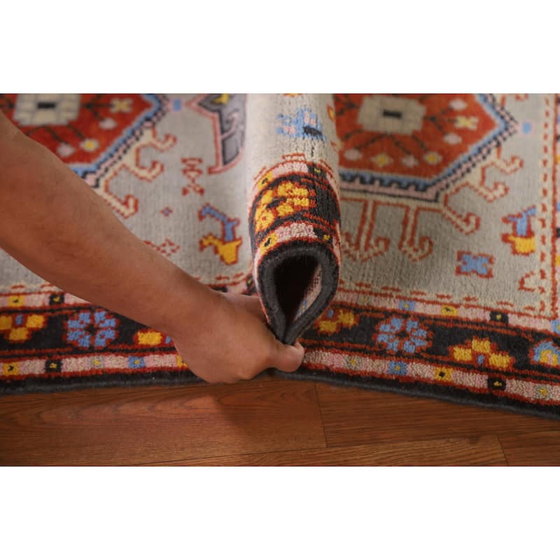 Geometric Grey Kazak Foyer Rug Hand-Knotted Wool Carpet - 3'0"x 5'0"