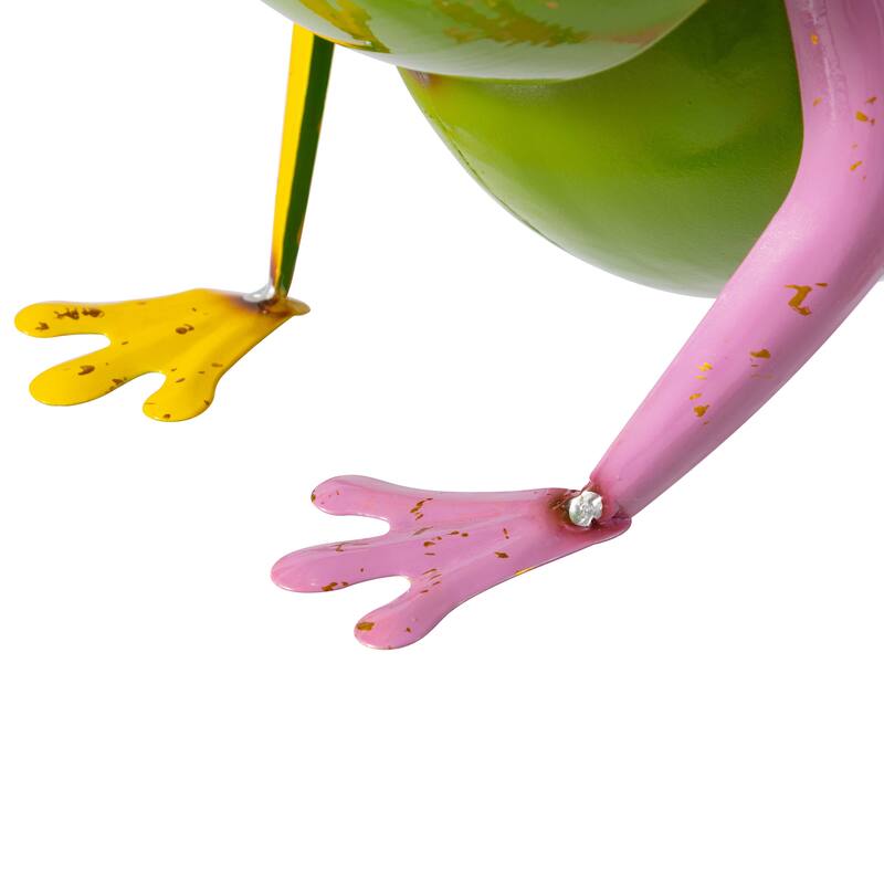 Glitzhome 9"L Metal Glossy Frog Outdoor Garden Birdhouse