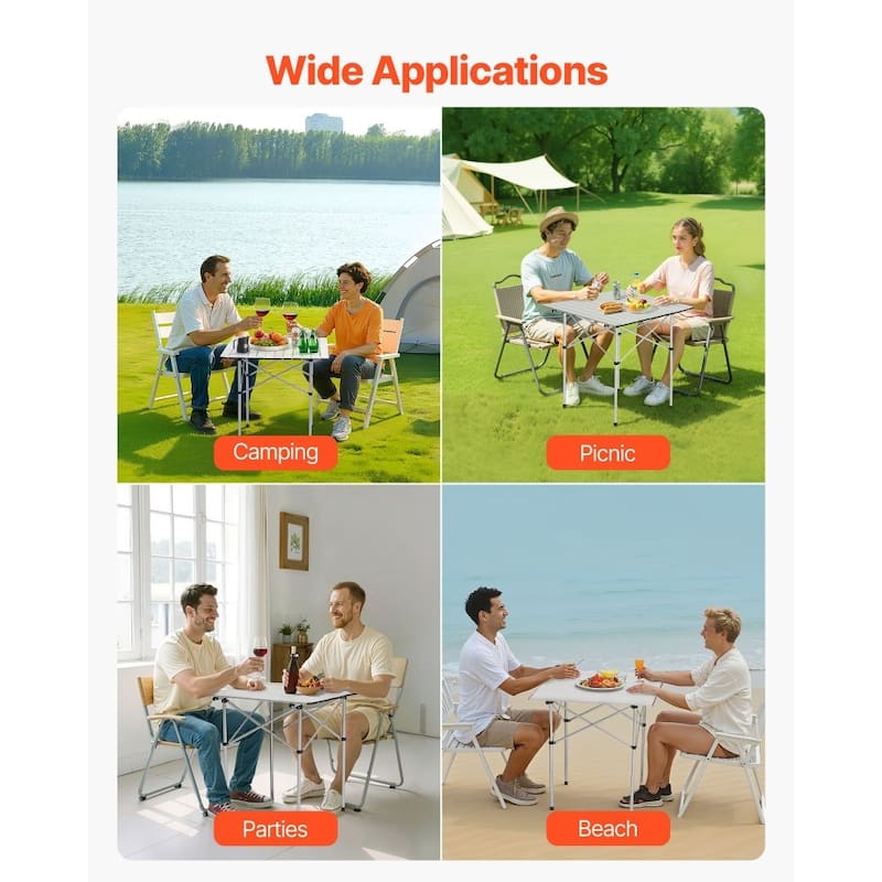 Silver Aluminum Alloy Adjustable Height Foldable Portable Camping Table for Outdoor Use