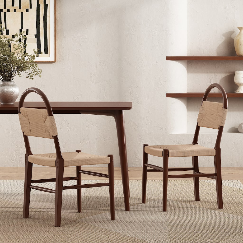 Christopher Knight Home - Modern Solid Ruberwood Dining Chair Set with Handwoven Paper Rope Seat and Back