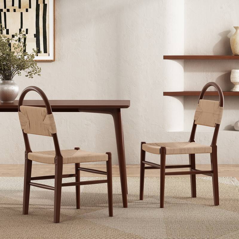 Christopher Knight Home - Modern Solid Ruberwood Dining Chair Set with Handwoven Paper Rope Seat and Back - Set of 2 - Walnut