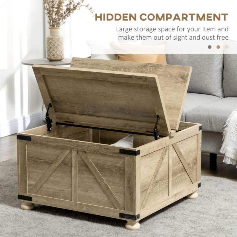 Square Coffee Table for Living Room, Wooden Center Table with Hinged Lift Top and Hidden Space, Oak