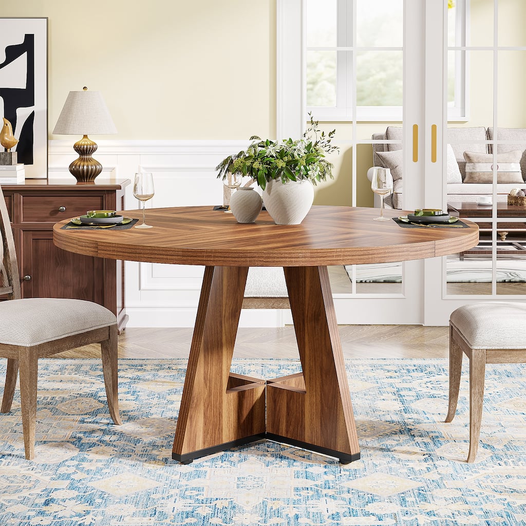 Round Dining Table for 4, 47 Inch Farmhouse Kitchen Table Small Dinner Table