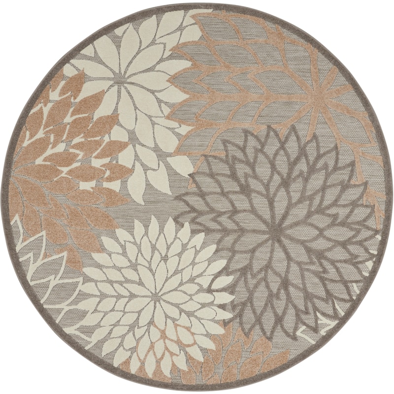 Nourison Aloha Floral Modern, Indoor/Outdoor Area Rug - 5'3" x Round - Natural