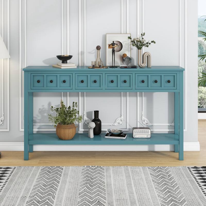 Rustic Entryway Console Table - Turquoise Green