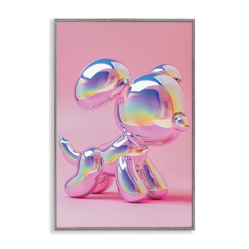 Stupell Pink & Iridescent Trendy Dog Framed Giclee Art Design By LSR Design Studio - 20 x 30 - Grey
