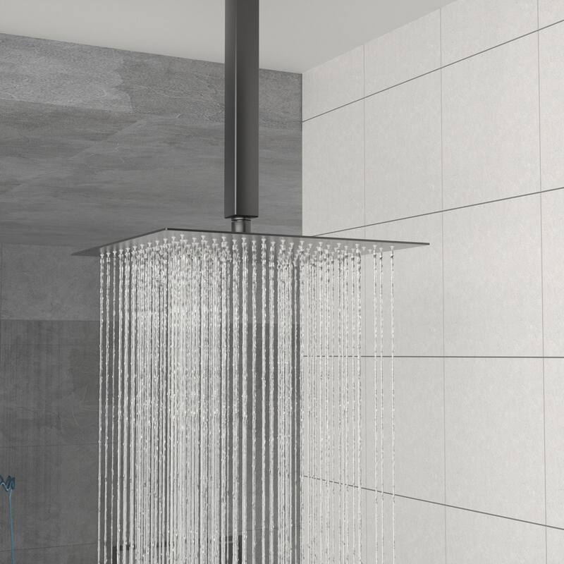 Ceiling-Mounted Square Shower System and Handheld Showerhead Set