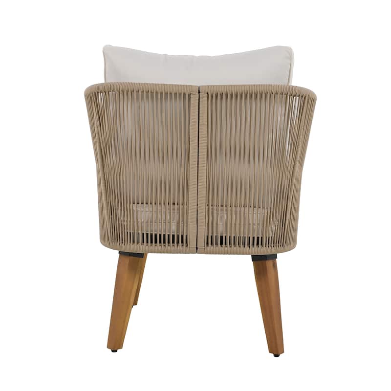 Beige+Natural Outdoor Patio Conversation 4-piece Sofa Set with Solid Wood Coffee Table