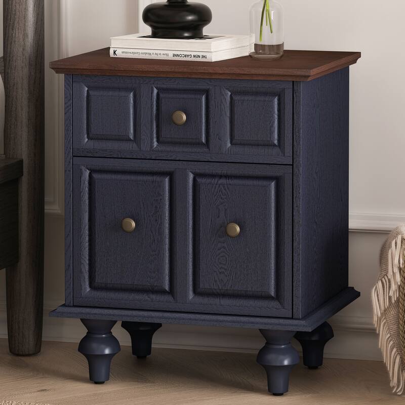 20.47"Vintage Nightstand with 2 Drawers(Dark blue)(Set of 2)