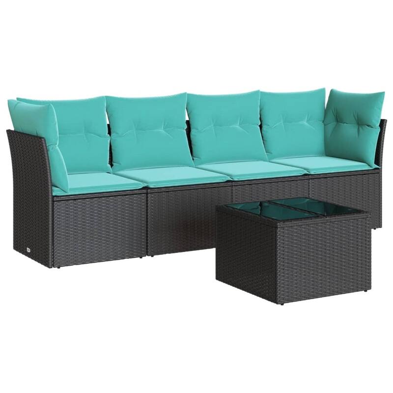 vidaXL 5 Piece Patio Sofa Set with Cushions Black Poly Rattan - 24.4 x 24.4 x 27.2