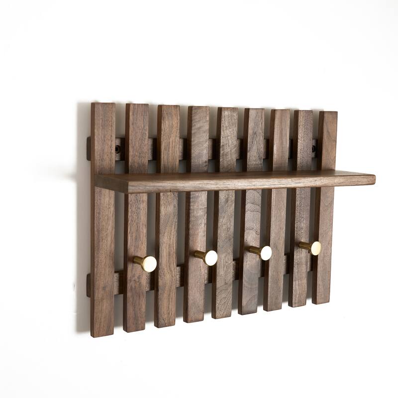 Dark Solid Wood Wall Organizer With Tray Storage - 15.35" L - 15.35" L - Brown
