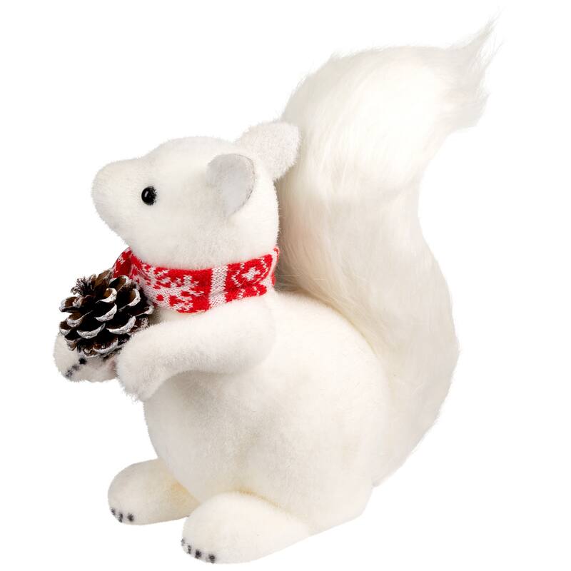 Sitting Squirrel with Snowflake Scarf Christmas Figure - 10.5" - White and Red