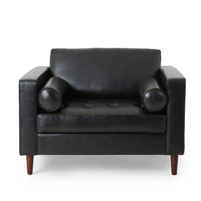 Black Modern 44.75" PU Upholstered Club Chair with Birch Wood Frame and Pillows