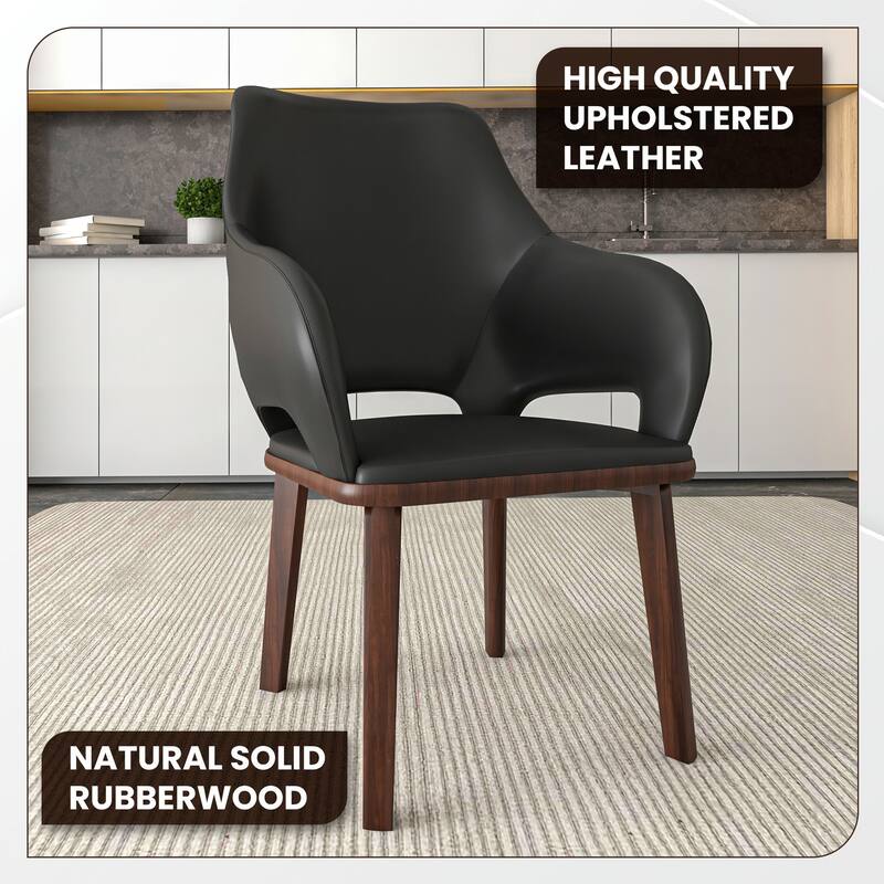 LeisureMod Vivara Leather Upholstered Dining Chair with Padded Seat - Mid-Century Arm Chair for Home Office Bar & Kitchen