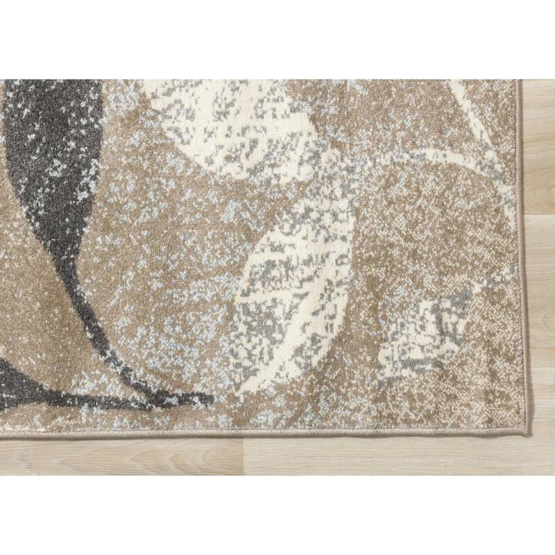 Charlotte Collection - Distressed Brown/White/Black Foliage Rug - 7'10" x 10'6"