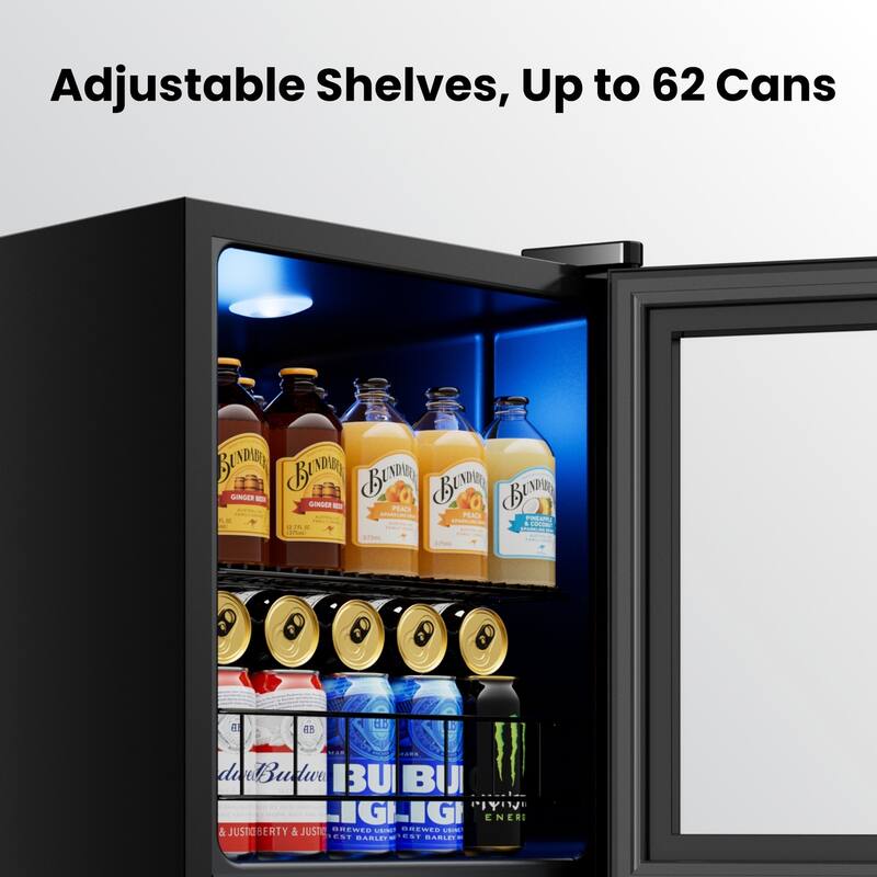 Yeego 1.62 Cu.Ft Beverage Cooler with Glass Door, LED Light, Adjustable Shelves, Energy-Efficient Mini Fridge