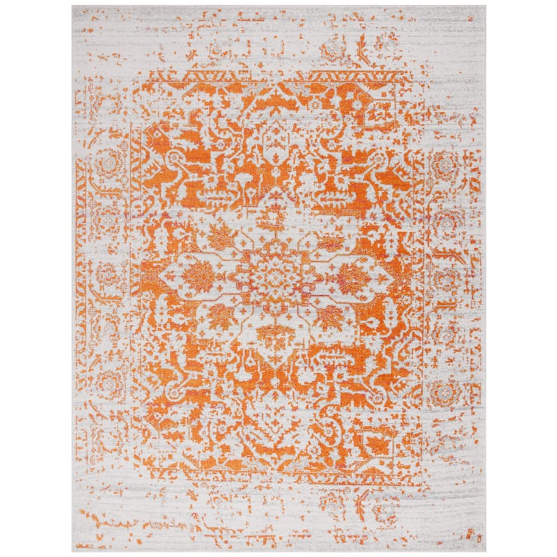 SAFAVIEH Madison Snowflake Medallion Rustic Farmhouse Distressed Rug - 9' x 12' - Orange/Ivory - Rectangle