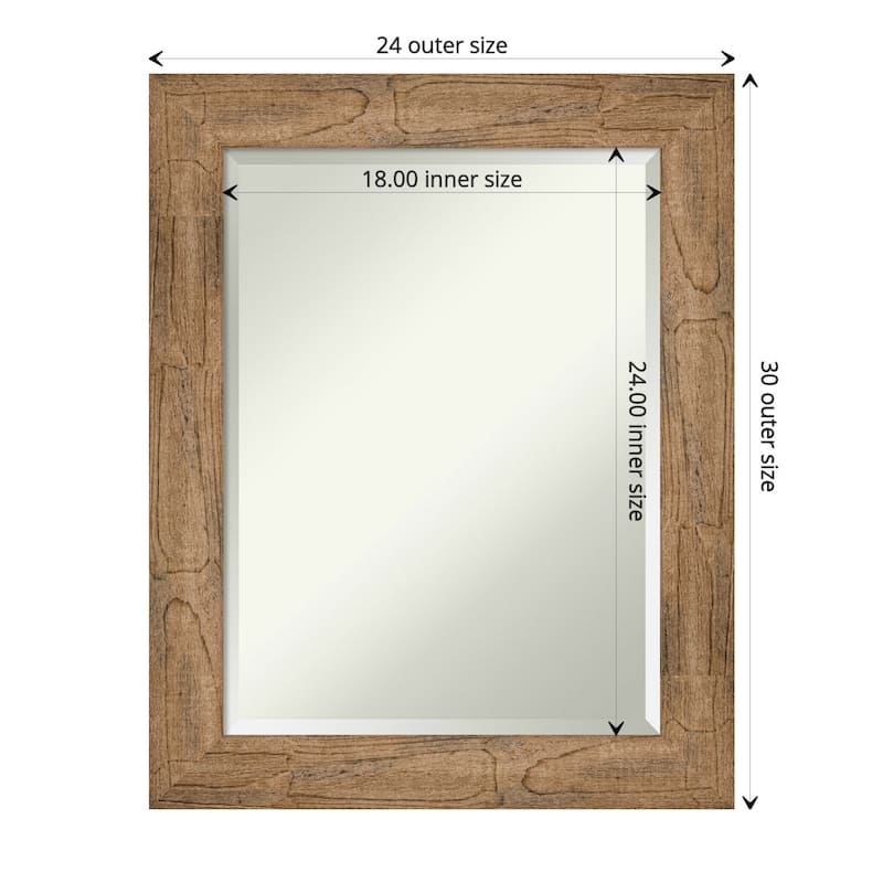 Beveled Wood Bathroom Wall Mirror - Owl Brown Frame - Outer Size: 24 x 30 in