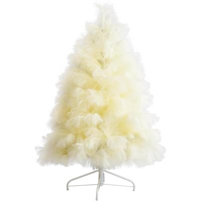4ft. Artificial Off-White Pampas Grass Christmas Tree - Unique Festive Holiday X-Mas Accent
