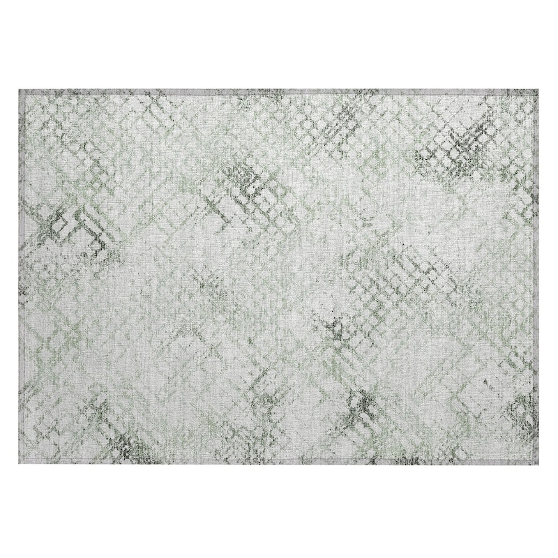 Machine Washable Indoor/ Outdoor Chantille Distressed Trellis Rug