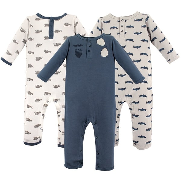 slide 1 of 1, Hudson Baby Infant Boy Cotton Coveralls 3pk, Wingman 0 - 3 Months - Blue