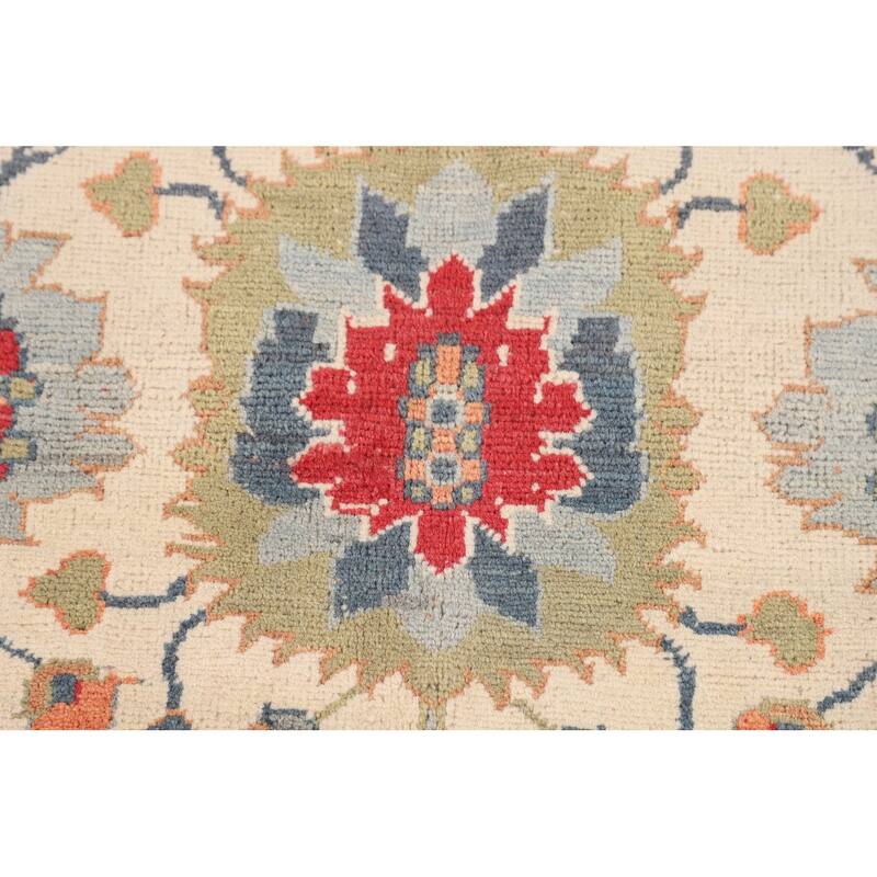 Blue Geometric Kazak Area Rug Hand-Knotted Oriental Wool Carpet - 4'11" x 6'7"