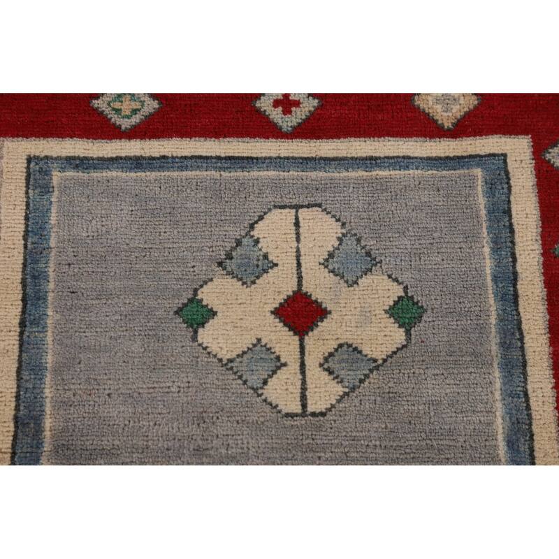 Gray Kazak Oriental Area Rug Dining Room Hand-Knotted Wool Carpet - 6'11" x 9'3"