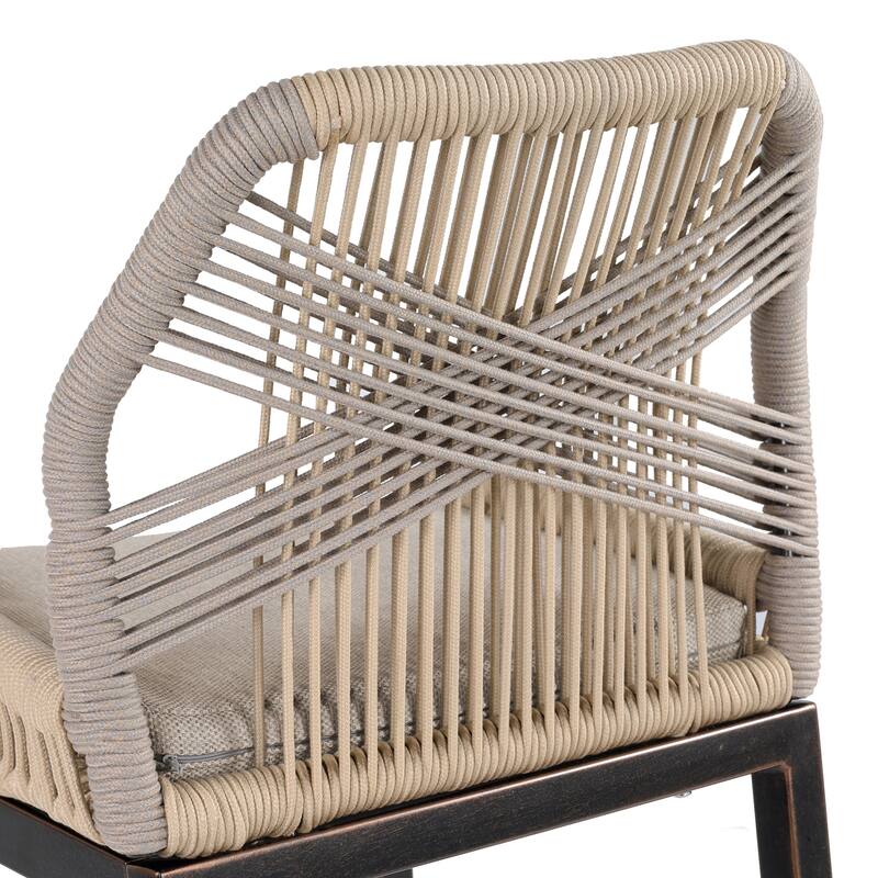 2 Set Modern Aluminum Twill Wicker Woven Outdoor Bar Stool Chair Set, Counter Height Stool with Back and Cushion - 40.6"H
