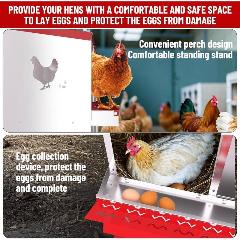 Wall-Mount or Free-Standing Metal Chicken Nesting Box for Hens, Red with Legs