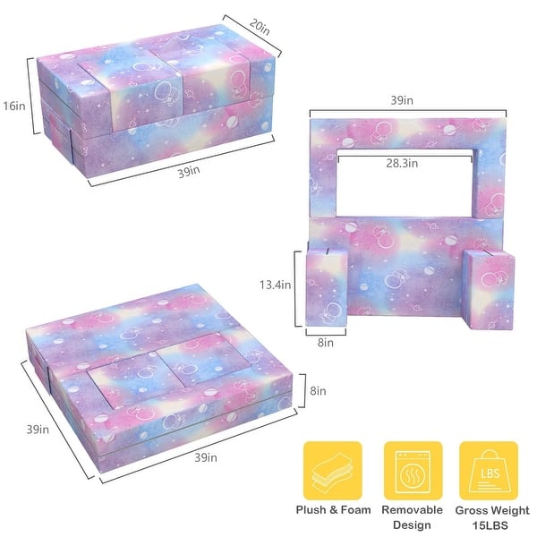 Kids Couch, 6PCS Modular Kids Play Couch with Blanket, Kids Sofa Couch with Glow Effects for Playroom & Indoor