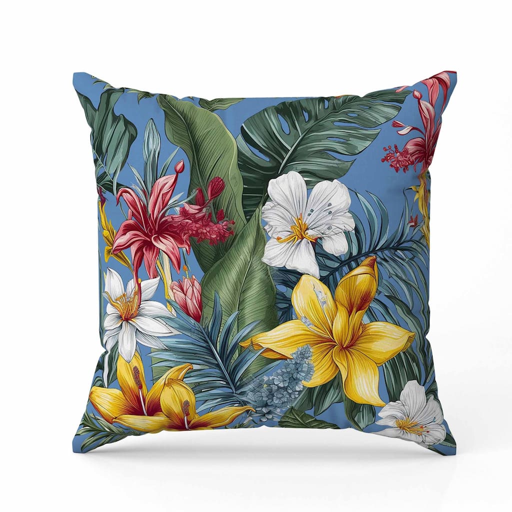 Rainforest Reverie Indoor/Outdoor Reversible Throw Pillow Blue and Multi