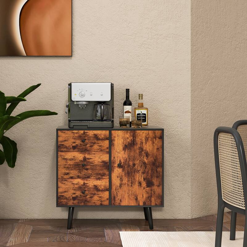 Costway Mid-Century Rustic Storage Cabinet Multipurpose Wood Shelf - 31'' x 16'' x 30'' (L x W x H)