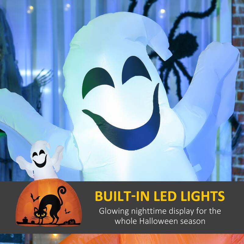 HOMCOM 5ft Halloween Inflatables Ghost with Pumpkin, Outdoor Yard Blow Up Decoration with LED Lights