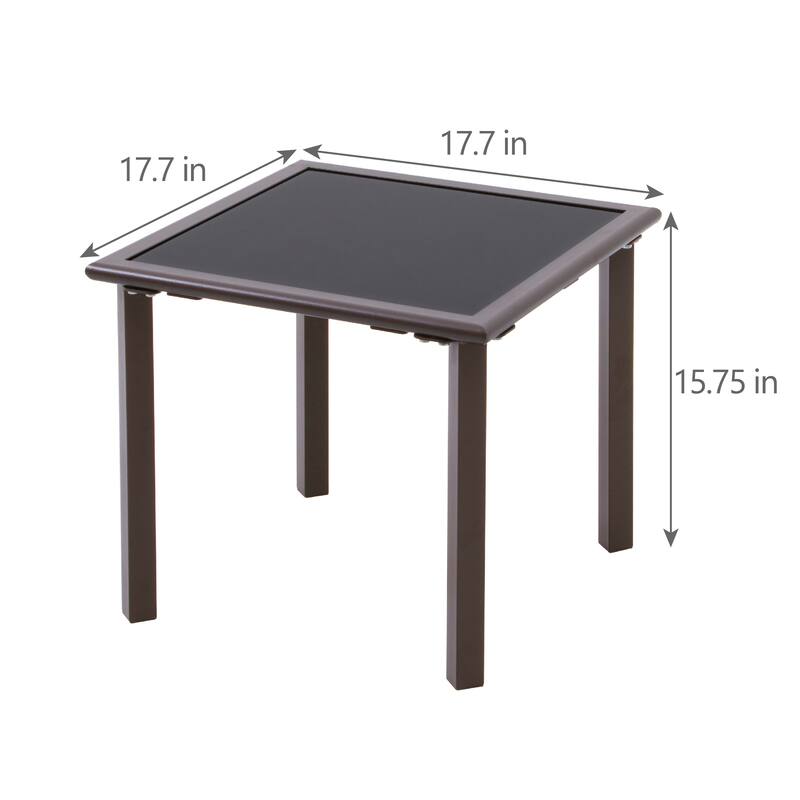 VredHom Outdoor Patio Square Side/End Table with Tempered Glass Top - 17.7" L x 17.7" W x 15.75" H